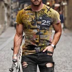 Футболка мужская с круглым вырезом, модная уличная одежда в стиле ретро, рубашка с коротким рукавом и 3D-принтом, лето