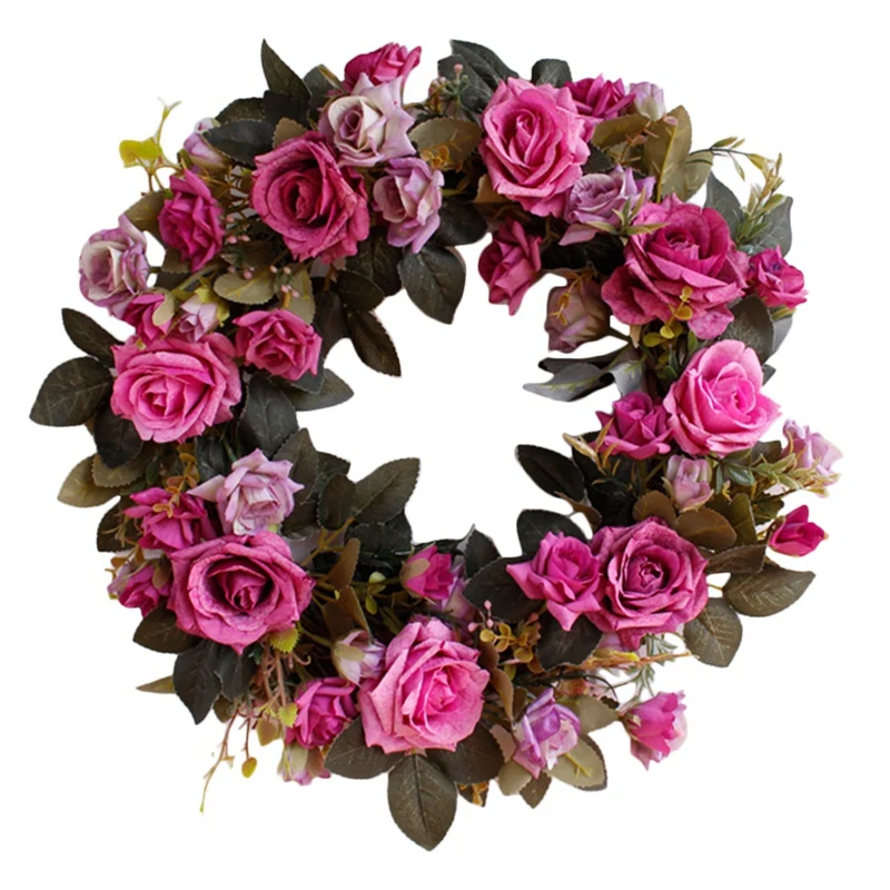 

Artificial Purple Rose Flower Wreath Spring Wreath for Front Door Wall Window Wedding Party Farmhouse Home Decor