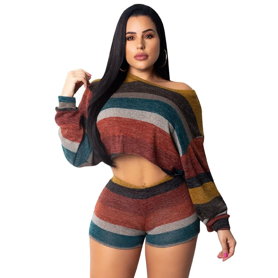 Сексуальный вязаный комплект из двух предметов женский укороченный топ шорты