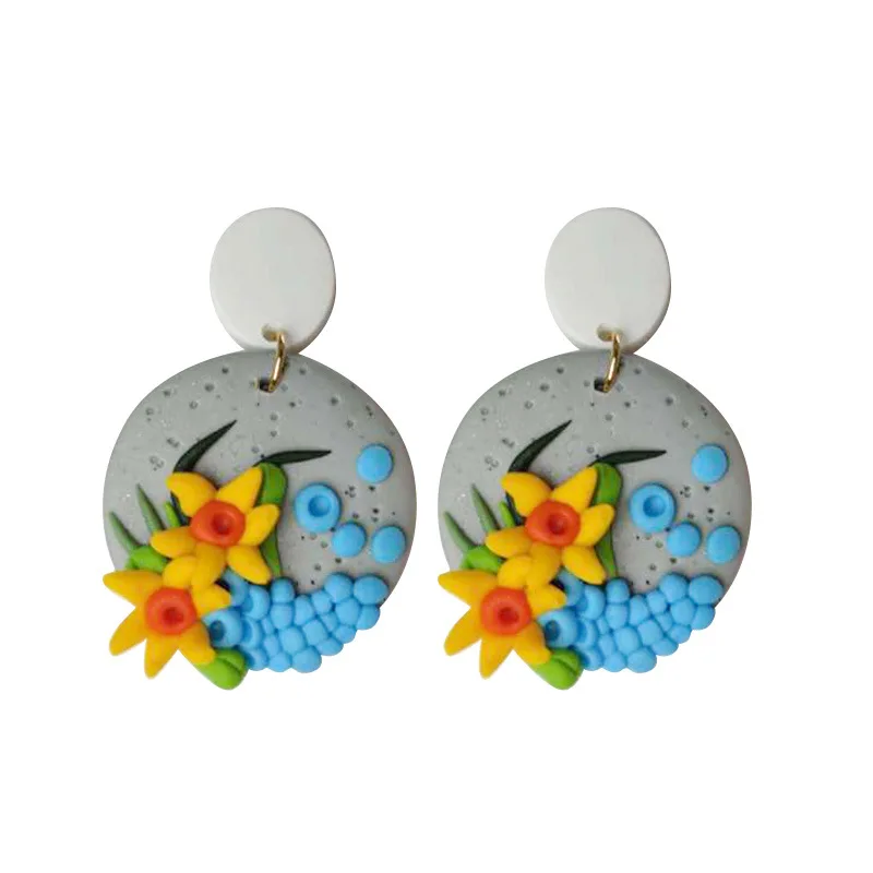 

Minar Sweet Geometric Multicolor 3D Flower Dangle Earring for Women Circle Handmade Polymer Clay Earring Jewelry Pendientes