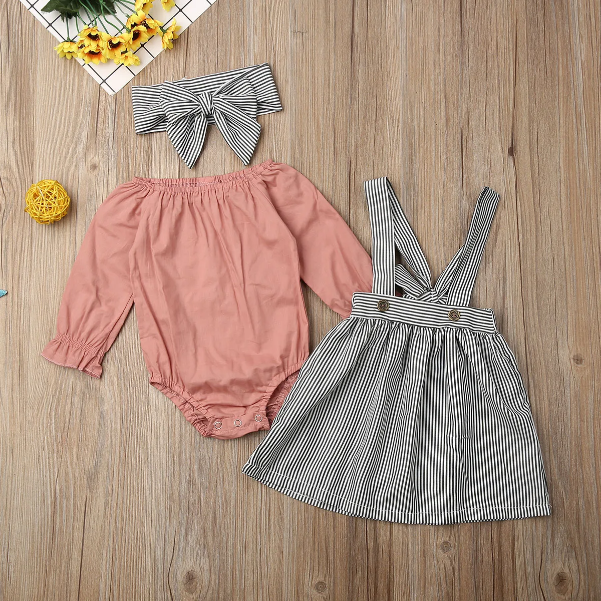 Милое модное платье для новорожденных девочек Боди малышей + юбка на подтяжках
