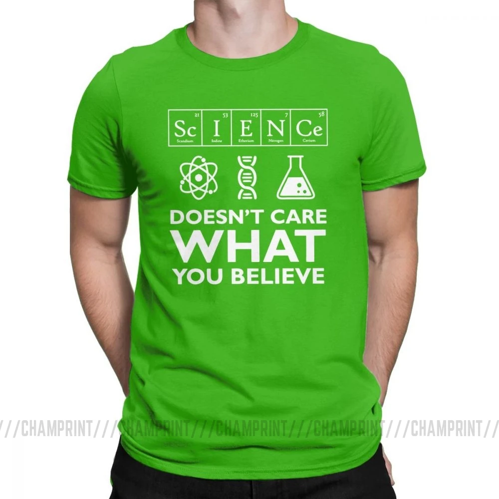 Мужская футболка с надписью «Science't Care What You Believe», хлопковые футболки с надписью «Scientist», «Биология», «физика», «Химия», «Астрономия», футболка, одежда - Цвет: Зеленый