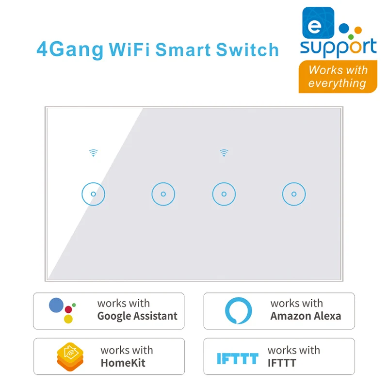 WiFi Smart Switch Tuya eWeLink 4 5 6 Gang Glass Touch Panel Wall Wireless Control Alexa Google Home Compatible 95-240V AC | Обустройство