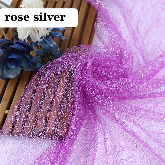 rose silver 1/2/5 м/лот блеск золотой нитью тюль ткань, Сетчатое платье с блестками для сцены вечерние свадебное платье юбки украшения DIY ткани - Цвет: rose silver