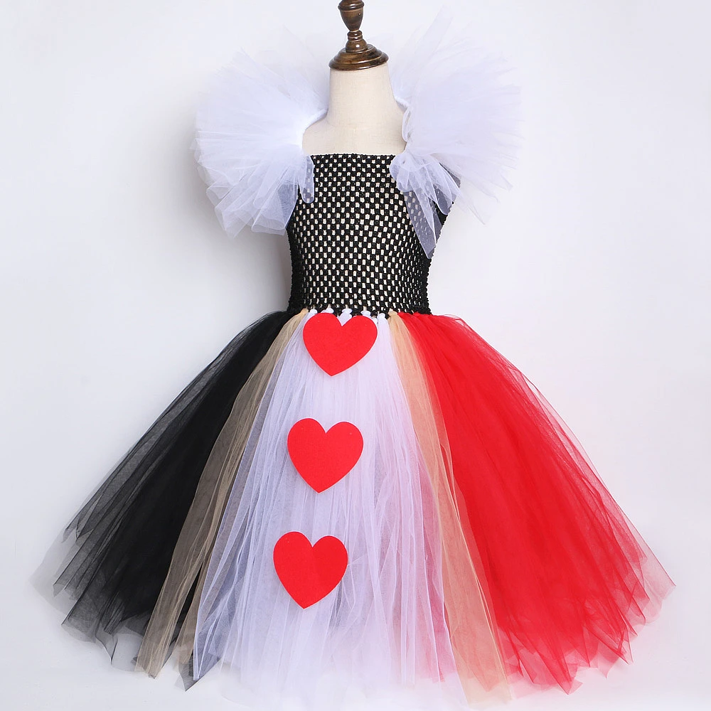 Красное Длинное Платье-пачка королевы для девочек Детский костюм на Хэллоуин