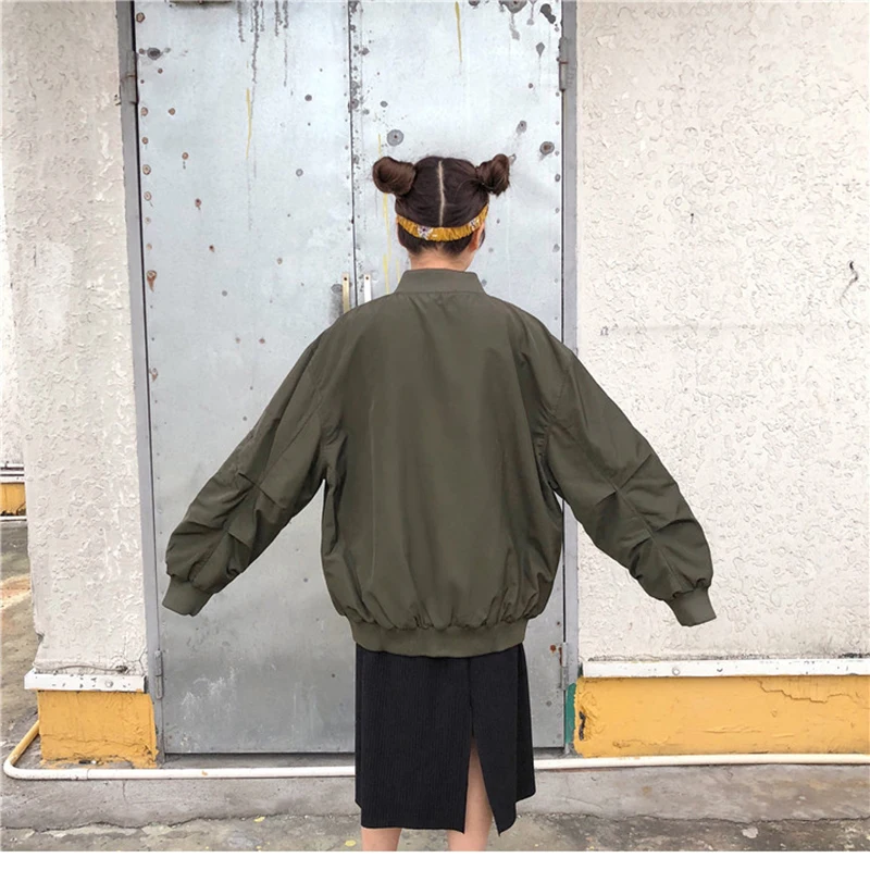 Куртка-бомбер женская, оверсайз, на молнии, с длинным рукавом | Женская ...