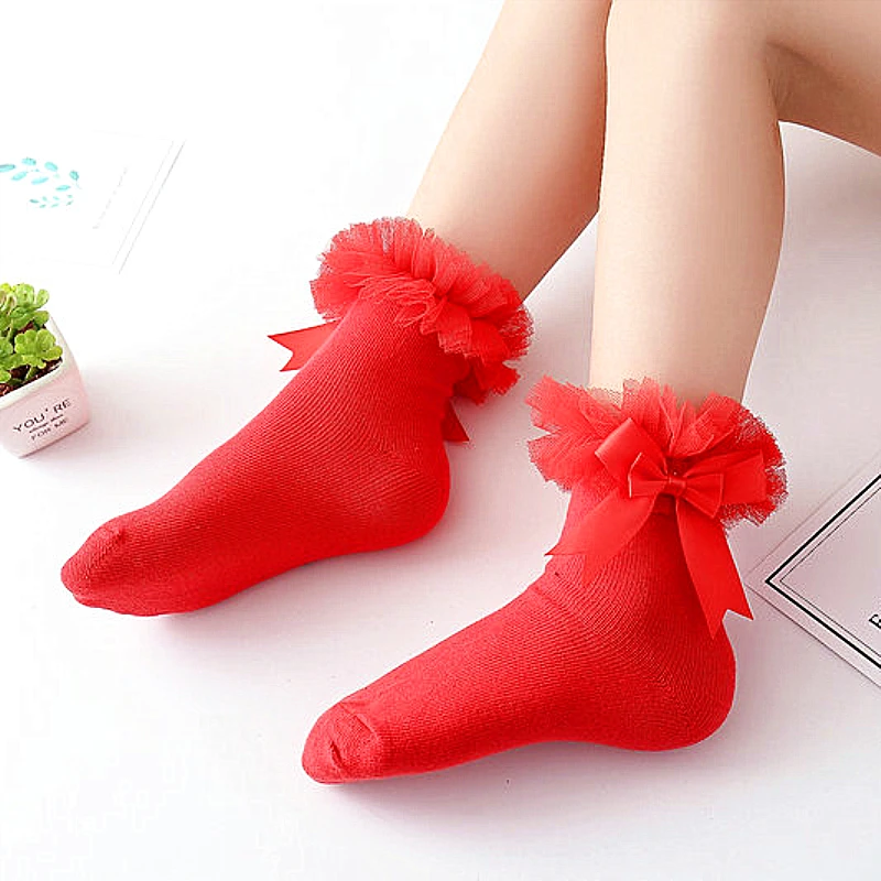 Носочки для девочки с кружевные галстуком бабочкой принцесс оборками хлопковые