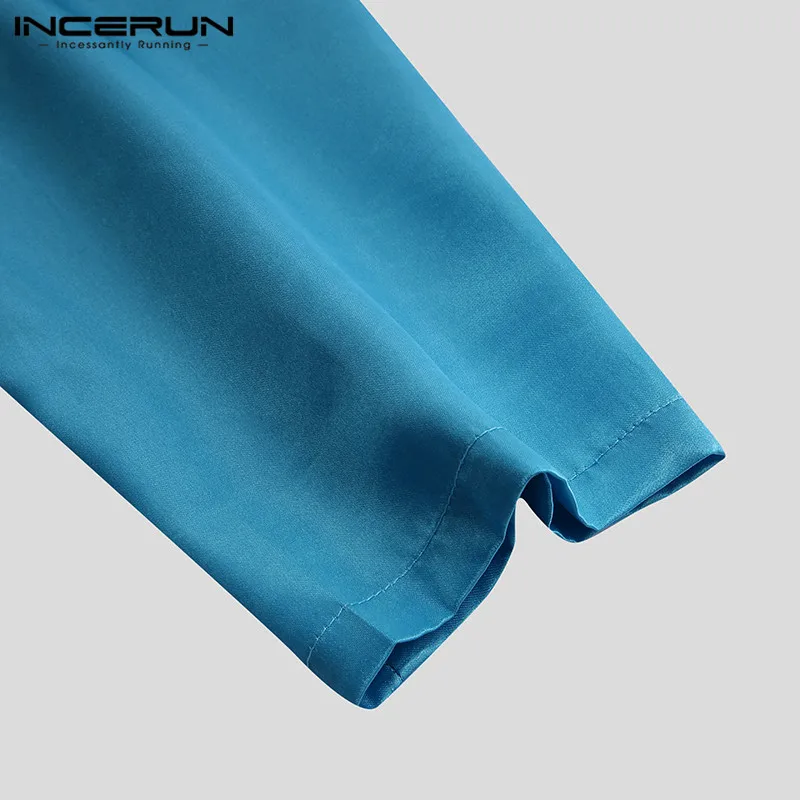 INCERUN, брендовый халат для сна, для мужчин, сплошной цвет, шелк, атлас, мешковатые, v-образный вырез, длинный рукав, карман, сексуальная одежда для сна, домашнее, для мужчин, s, пижамы, халаты