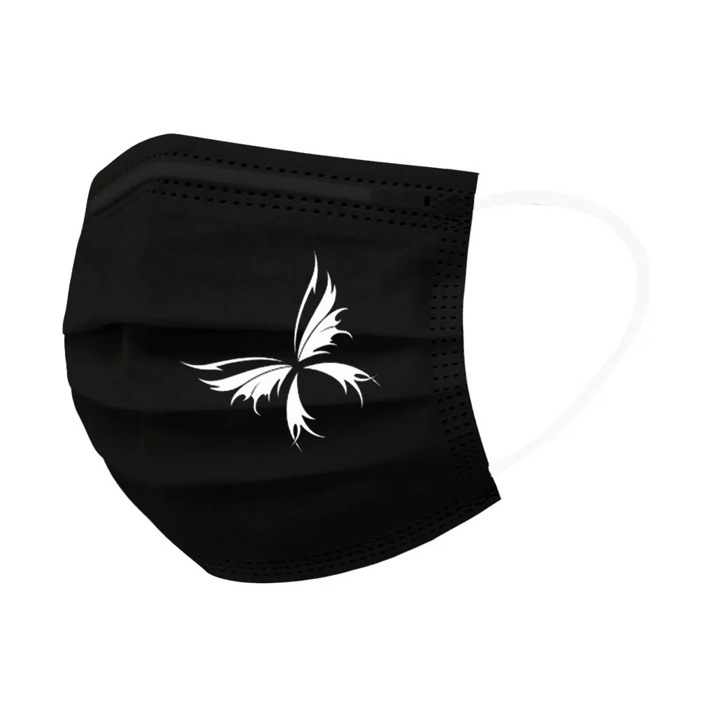 Cosplay Bandana 50pcs Black Disposable Masks 3ply Filters Adult Heart Printed Breathable Mask For Face Halloween | Тематическая