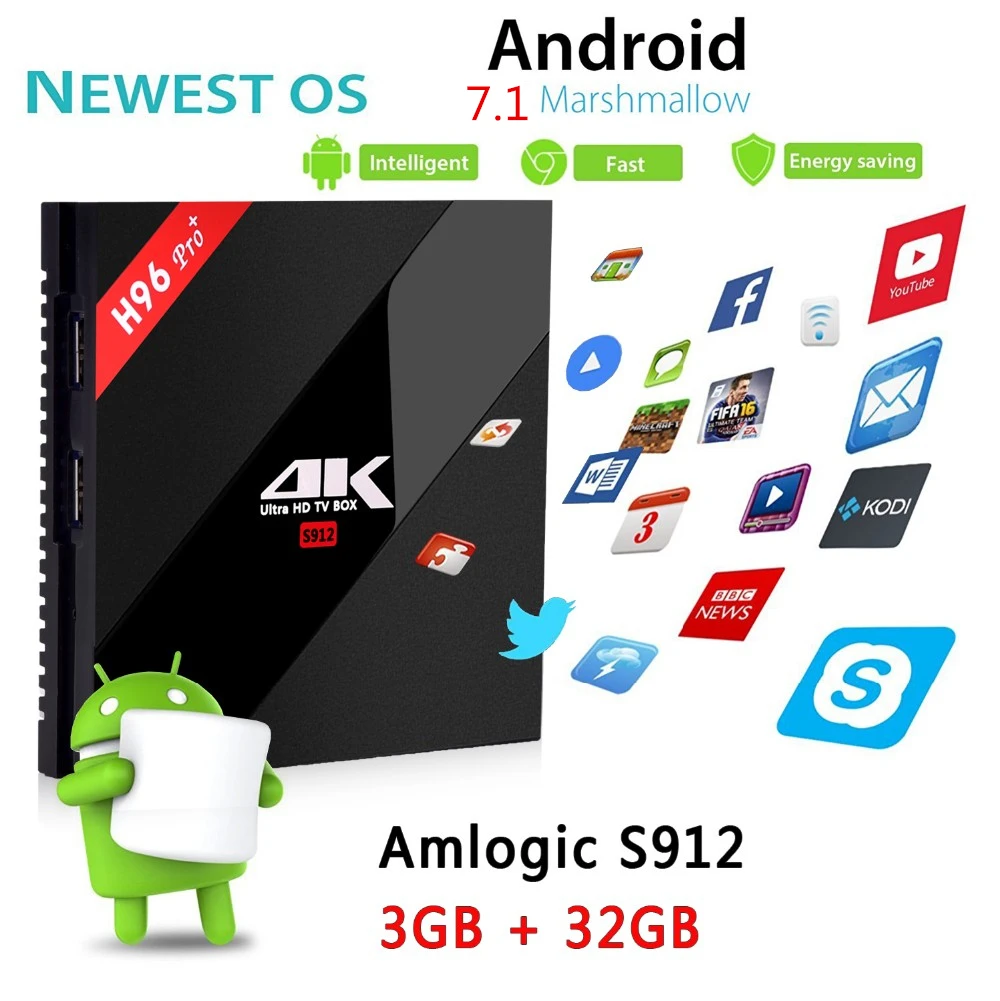 H96 Pro PLUS Android 7 1 Smart TV BOX Amlogic S912 Восьмиядерный 3G RAM 32G ROM 1000M LAN 2 4G 5G DUAL WIFI BT4.1 4K HDR
