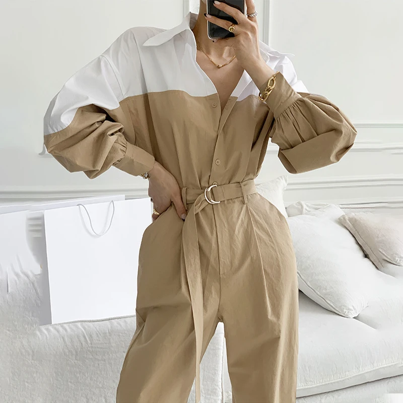 

New Spring Women's Overalls 2021 Fashion Lace v-neck High Waist Straight Trousers Jumpsuit