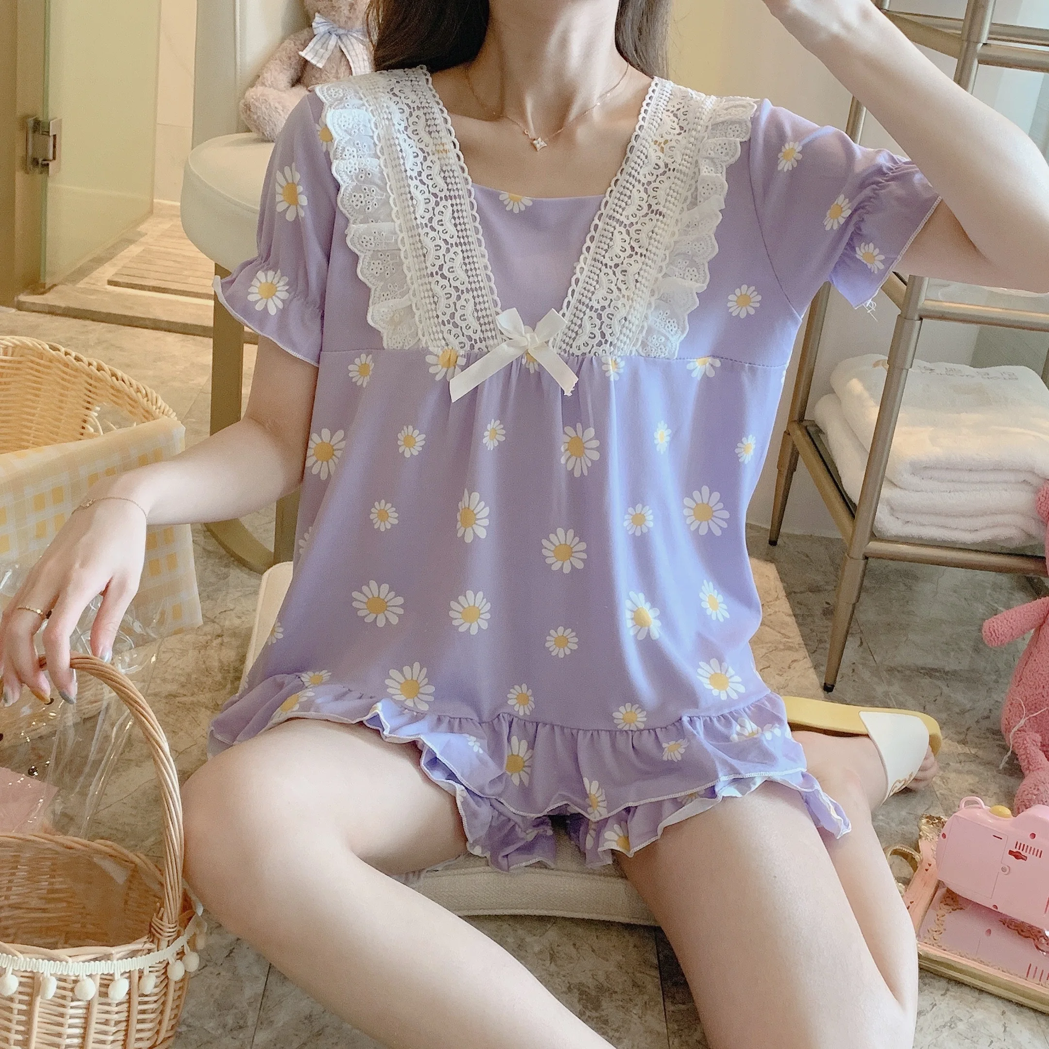 

Women 2021 short Sleeve Pajamas Set Leisure Women Sleepwear Suit 2Pcs Nightwear for Women Sleepwear shorts Clothes wear