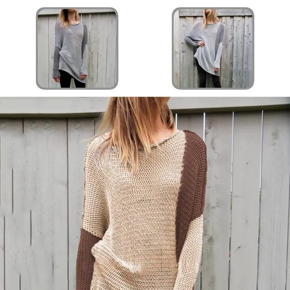 

Мягкий Повседневный свитер с длинным рукавом, Осенний женский свитер, цветной блок для офиса