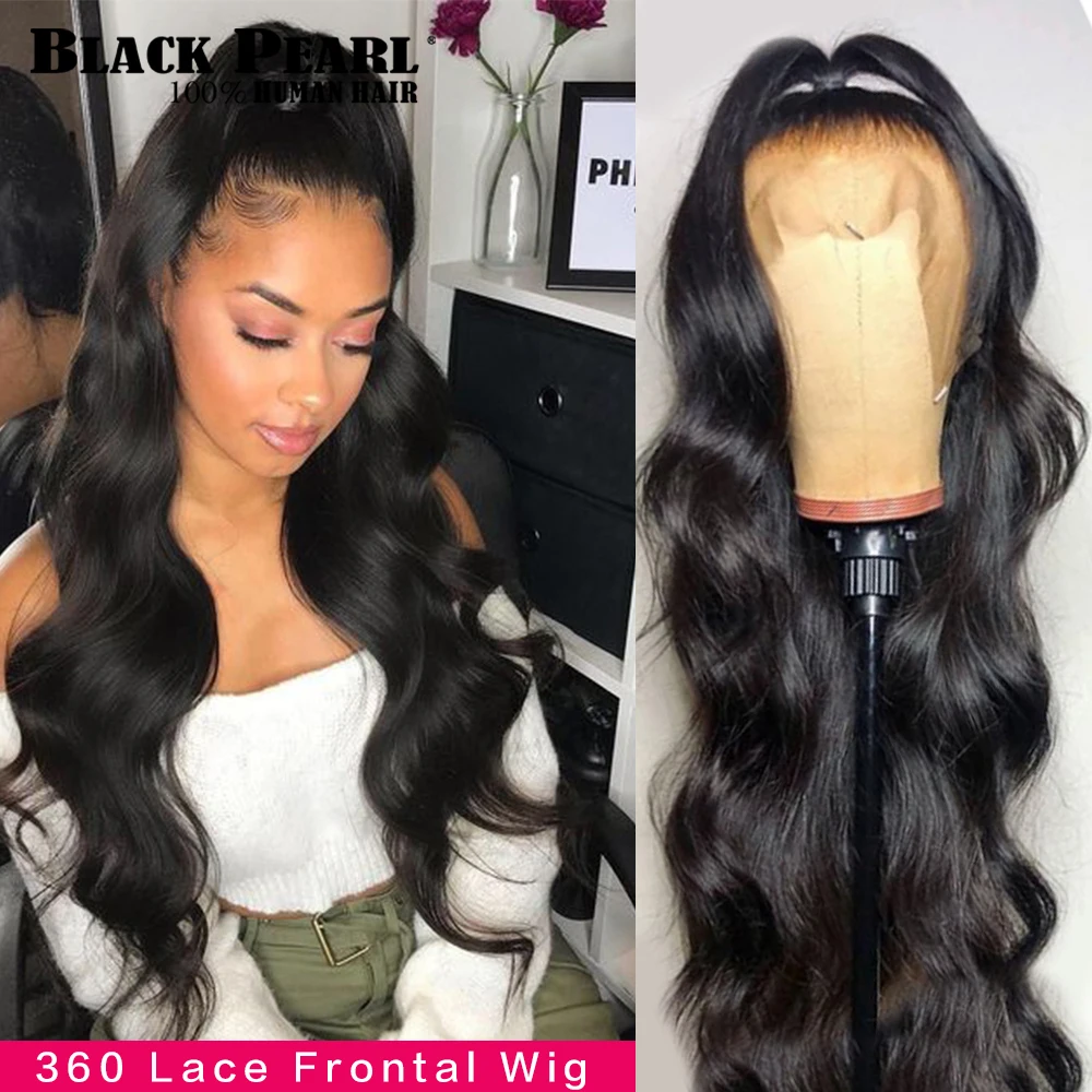 Черный жемчужный объемный волнистый парик с кружевной передней частью 360