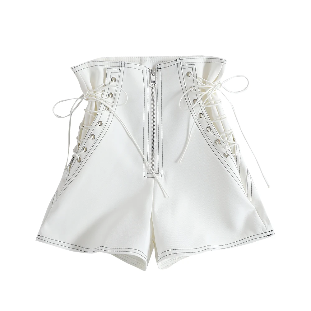 

High Waist Shorts Women's Spring and Summer 2020 New Fashion Side Strap Wide Leg Pants All-match Zipper Boots Shorts