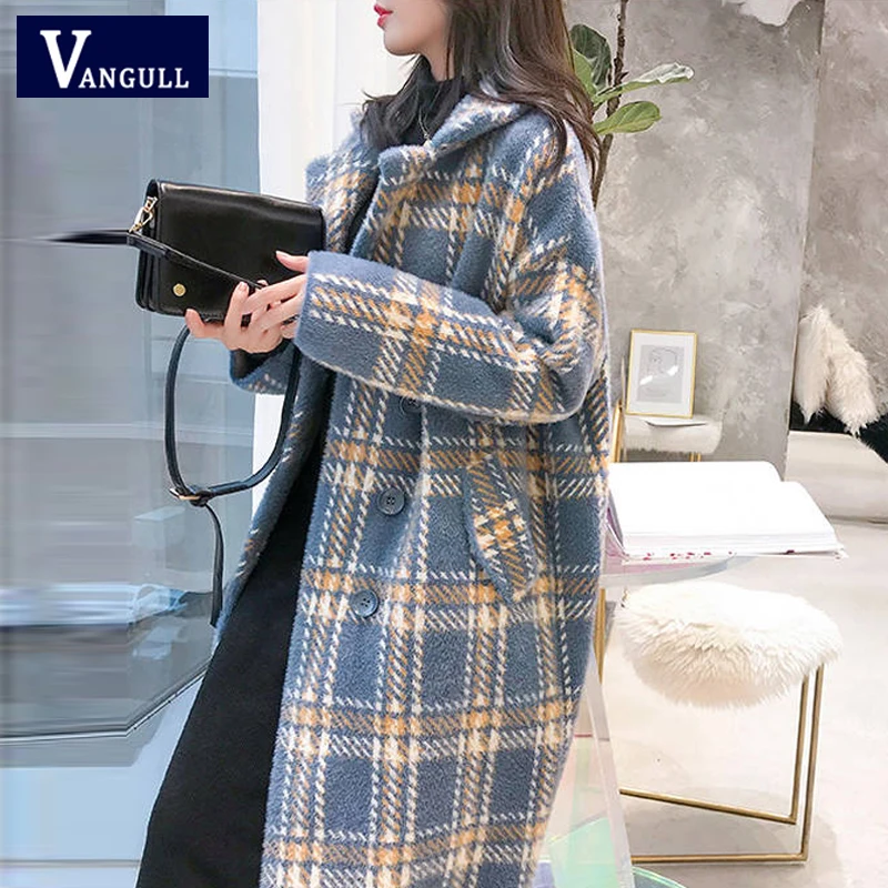 Vangull элегантные женские шерстяные пальто в клетку для девушек осень 2020 модные
