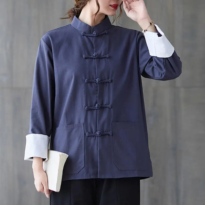 Рубашка из хлопка и льна в китайском стиле для мужчин женщин куртка Кунг-фу ретро