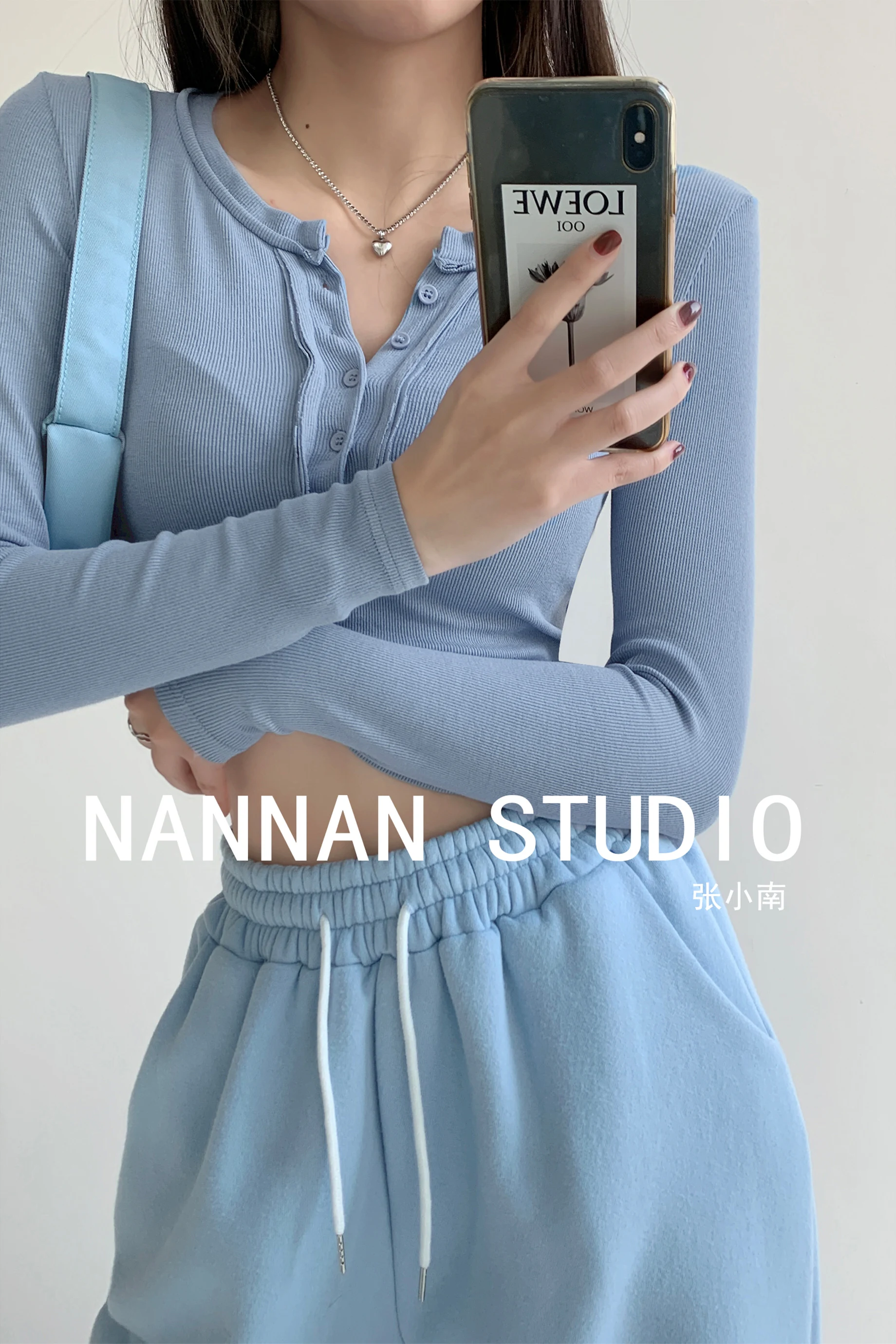 

Ins fashion show slim fit T-shirt women's Pullover button round neck long sleeve base shirt solid short open navel top