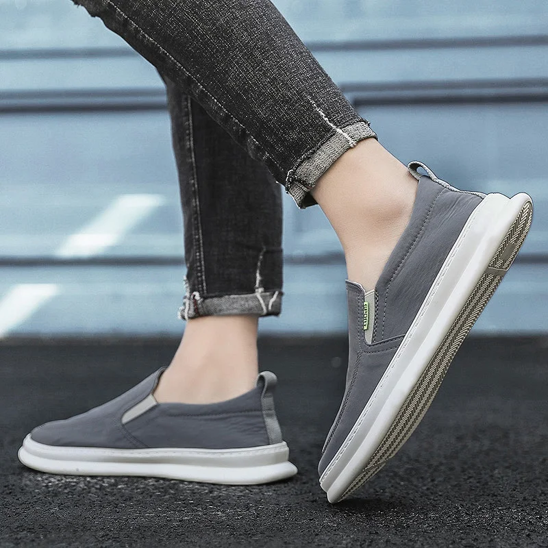 Повседневные мужские парусиновые лоферы удобные мокасины без застежки