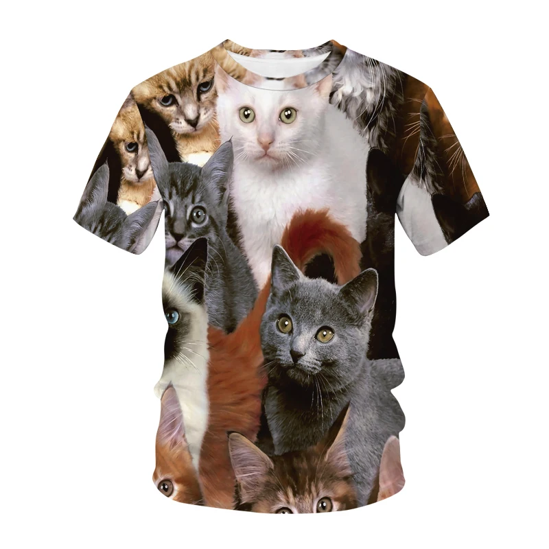

3D Cat Print T-shirt Men/Women Summer Funny Short-sleeved Style Casual O-neck Animal Print Cat Street Shirt Kawaii Kids Tee