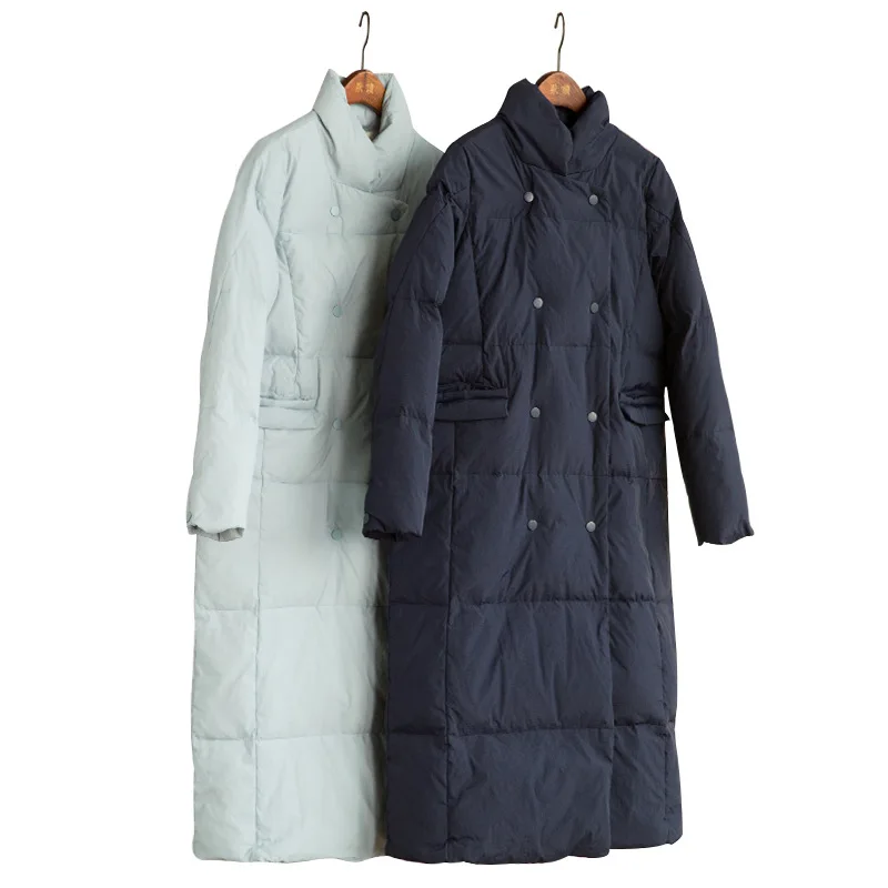 

2020 Winter New Style Literary Fashion Handsome Long Stand Collar Down Jacket Thickened Women's White Duck Down Back Split Coat
