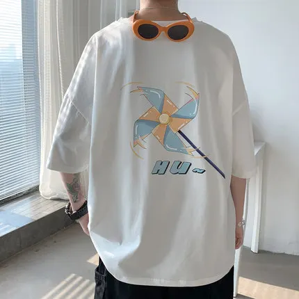

han Men's T-shirt Short Sleeve Tide Brand Wild Simple Top Half Sleeve Loose Clothes Trend Summer