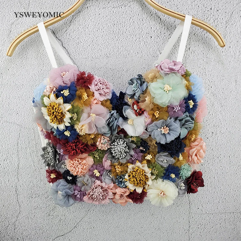 2020 New Fashion Floral Bra Top White Black Wedding Party Women Bra Stage Dance Performance Bralet Top D-003