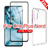 1pcs tempered glass screen protector 1pcs ultra thin clear tpu case for oneplus nord full cover protective case covers