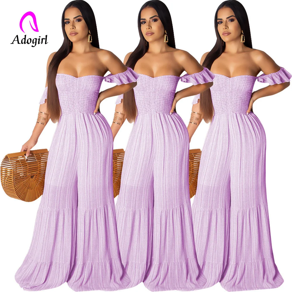 Женский шифоновый комбинезон с открытыми плечами Свободный Длинный размера плюс