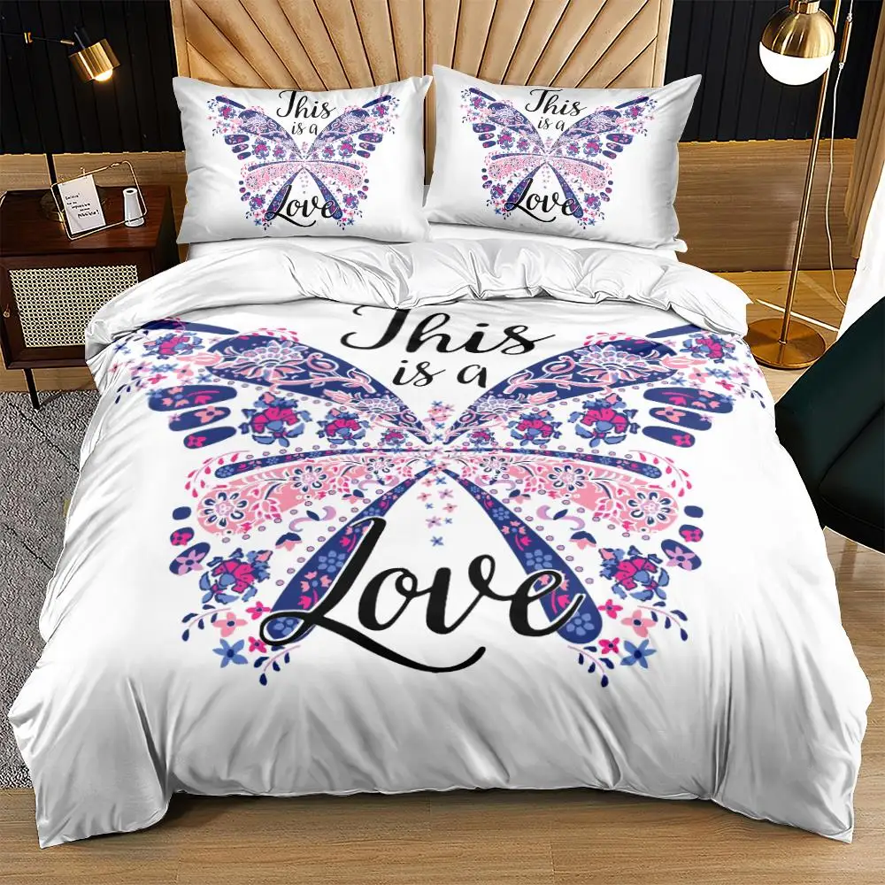 

Butterfly Pattern Duvet Cover Set White Queen Bedding Sets 180x210cm King Bed Linens Digital Printed Boho Design Home Texitle