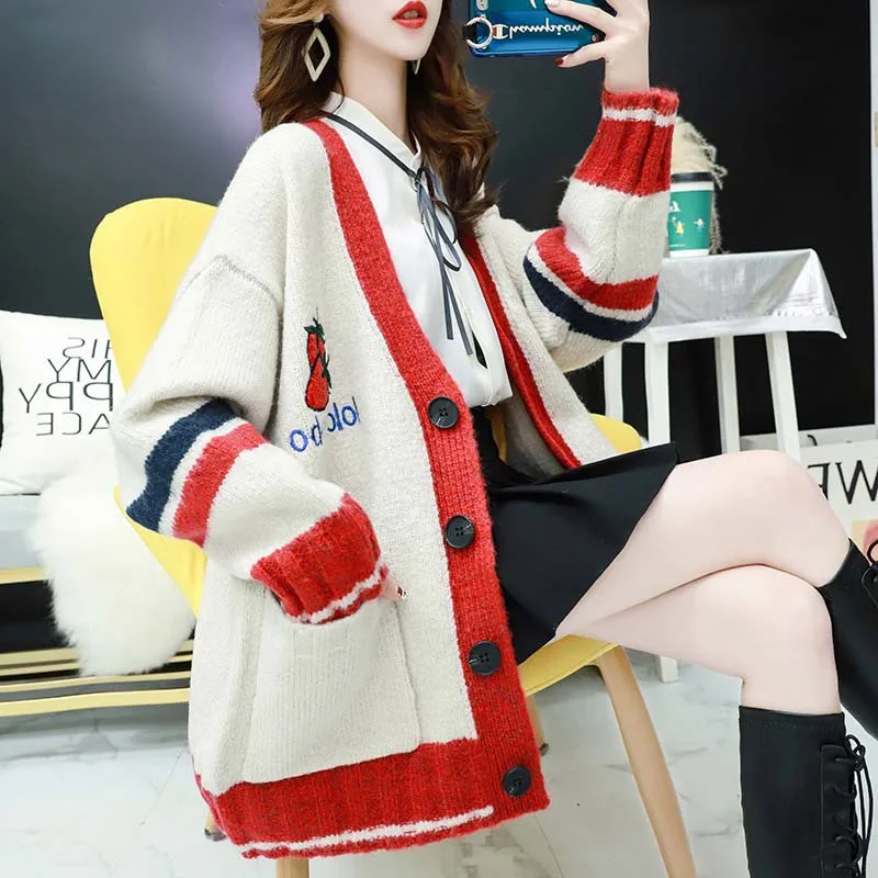 

2020 Women Fashion Cardigans Ins Winter Women Clothing Sweaters Embroidery Cardigan