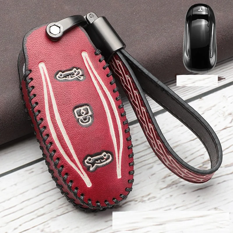 Car Geunine Leather Key Wallet Cover Case Keychain Pocket For Tesla Model S X Holder Protect Accessories | Автомобили и мотоциклы