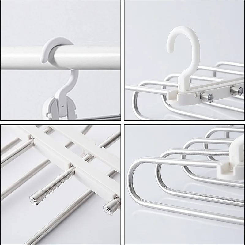 

Multi-function Pants Hanger 5 Tier Portable Stainless Steel Pants Racks Trousers Hanger Clothing Storage Organization