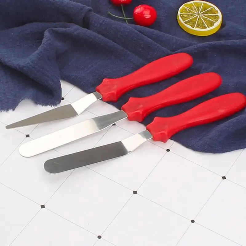 

4-inch Steel Spatula Three-piece Cake Cream Diy Tool Knife Kiss Straight Baking Tool Curved Spatula D9T9