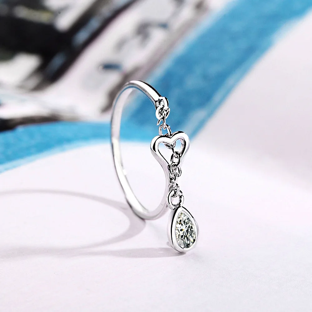 Romantic Elegant Water Drop Heart-shaped Rings for Women Slim Ring Exqusite Jewellery Wedding Party Occasion | Украшения и