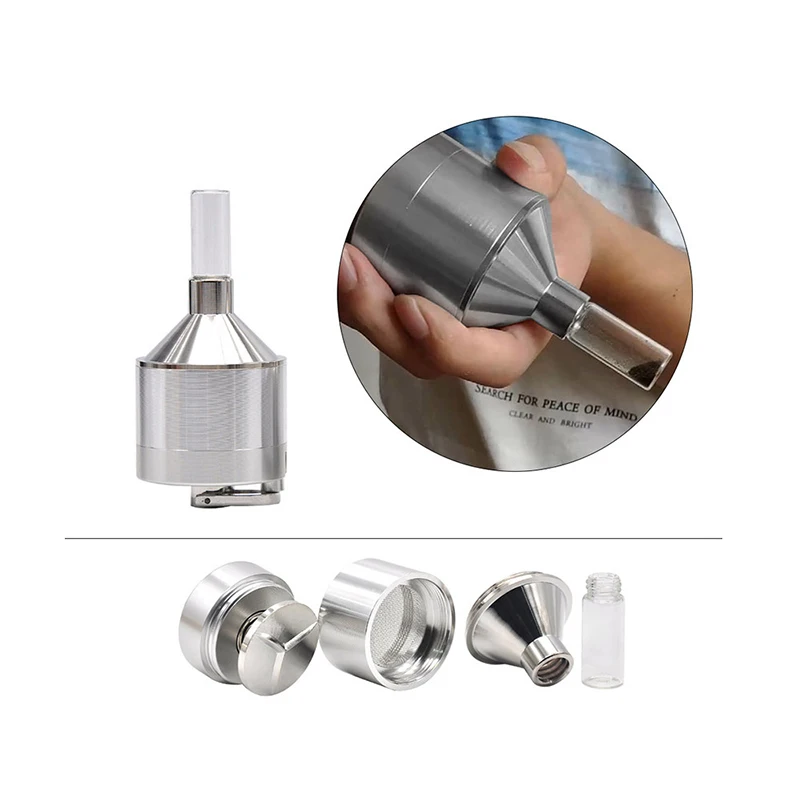 

Aluminum Tobacco Herb Grinder with Glass Bottle Snuff Snorter Spice Mill Crusher