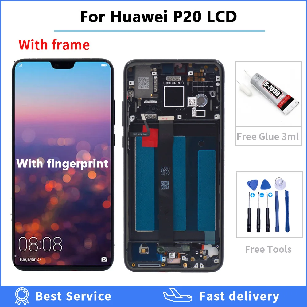 

ЖК-дисплей 5,8 дюйма, сенсорный экран для Huawei P20 P 20, дигитайзер в сборе, замена EML-AL00, ЖК-панель с рамкой + инструменты для клея