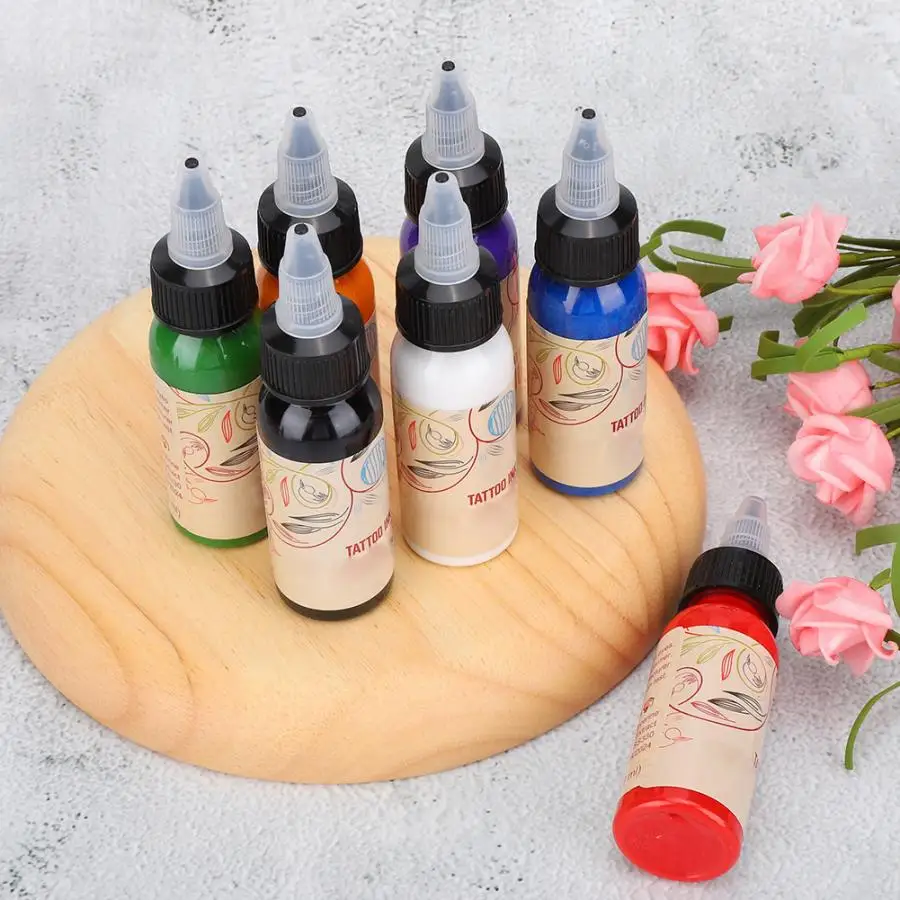 

7pcs 29.6ml Professional Portable Body Tattoo Ink Long Lasting Fast Coloring Tattoo Pigment Permanent Tattoo Supplie Accessories
