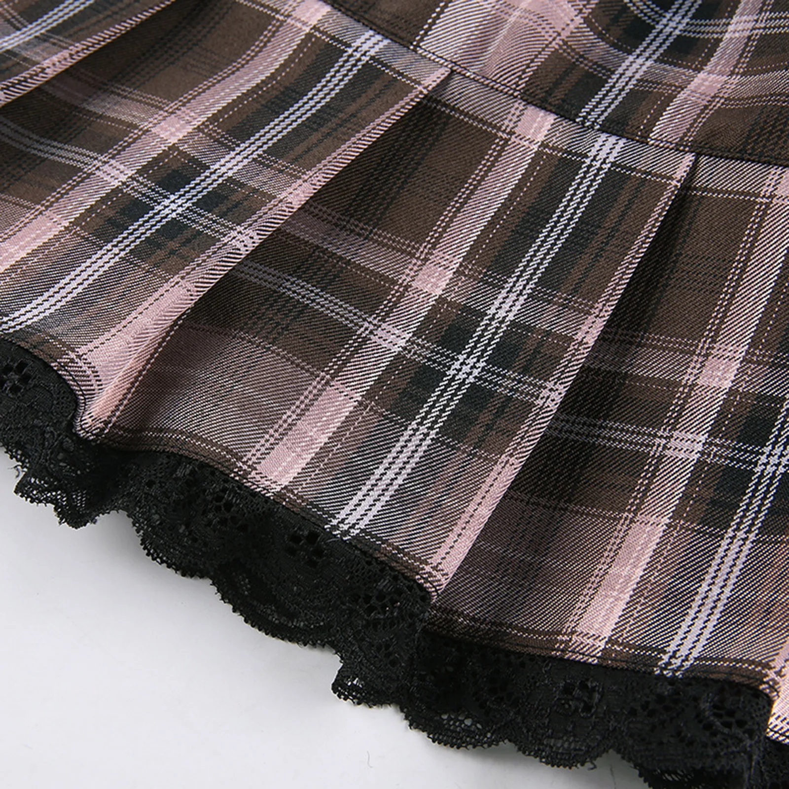 

Women Korea Cute Sweet Skirts 2021 y2k Harajuku Lace Trim Pleated Skirt Casual Ruffle Plaid Super Mini Skirt Clubwear Streetwear