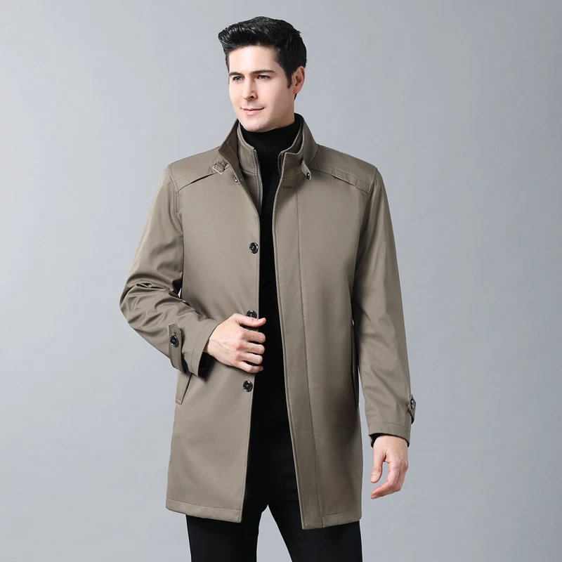 Мужской однотонный Тренч осенне-зимний Повседневный средней длины | Мужская