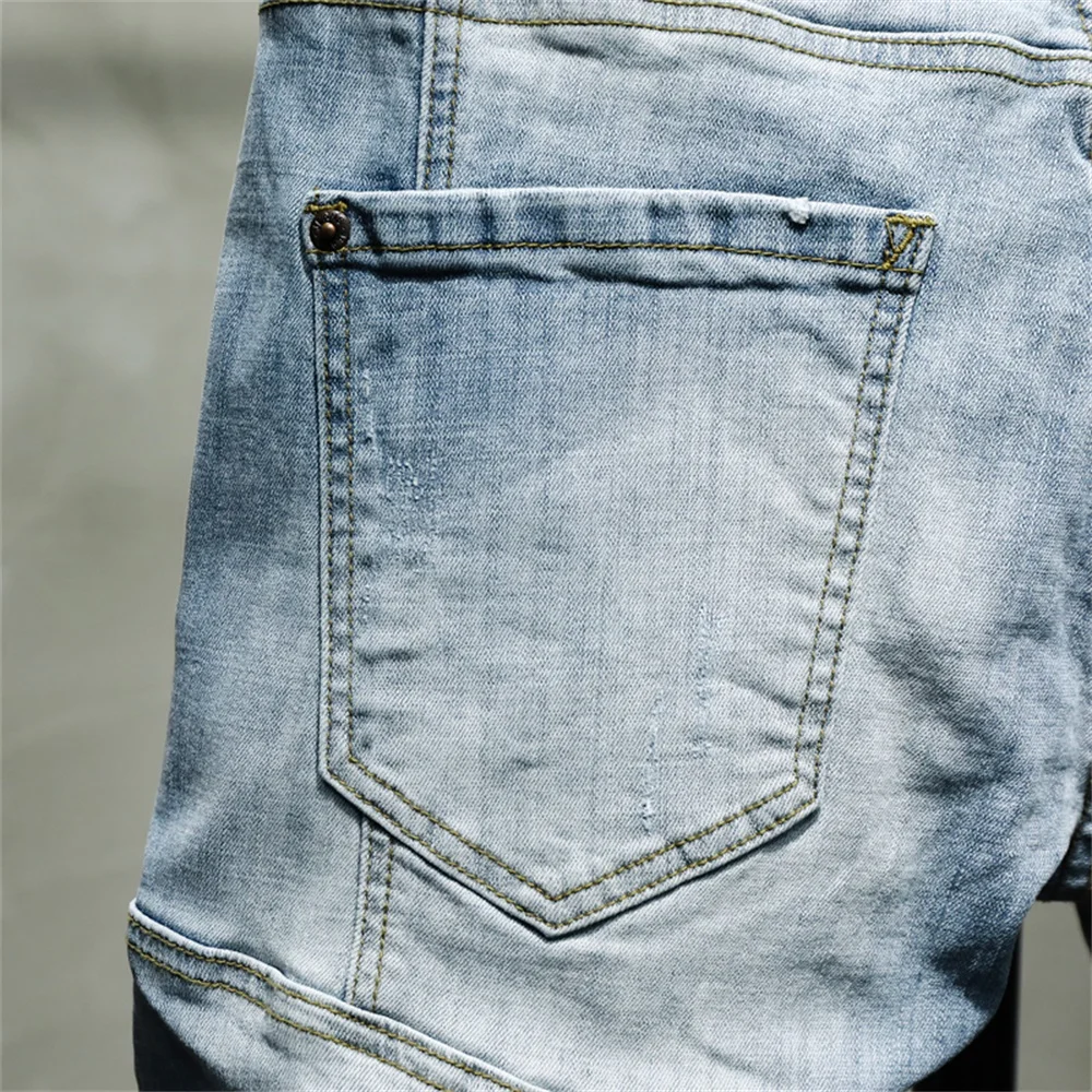 EH · MD® Triple Stitching Jeans Men's Large Leather Label Soft Casual Cotton Loose Scratch Trousers Holes Red Ears 2022 High-end