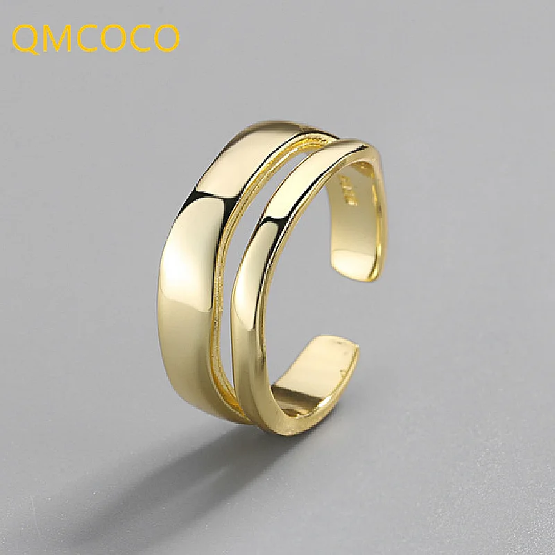 

QMCOCO Silver Color Smooth Double Deck For Woman Romantic Fashion Irregular Adjustable Ring Girl Jewelry Decorative Gifts