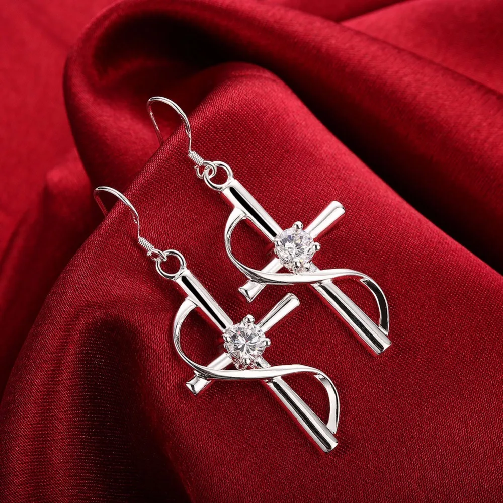 Серьги подвески женские из серебра 925 пробы с кристаллами Aaa|Серьги-подвески| |