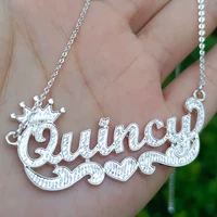 making 123 custom name necklace with crown custom silver color stainless steel under heart nameplate necklace for women gifts