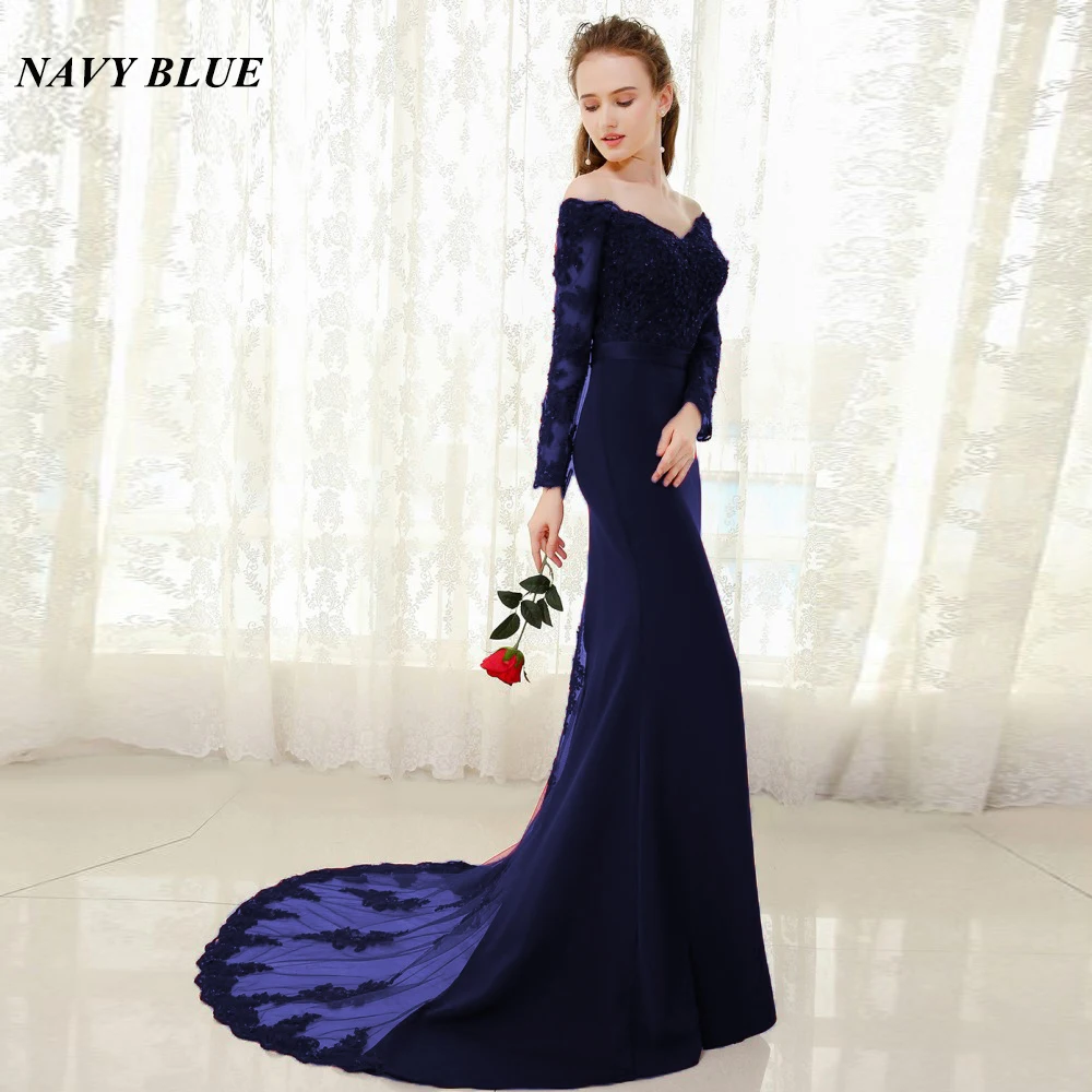 Vestido de festa Longo русалка кружевной Топ Лиф тонкая линия Длинные подружки невесты платья быстрой доставки очаровательные свадебные вечерние платья Новые - Цвет: Navy Blue