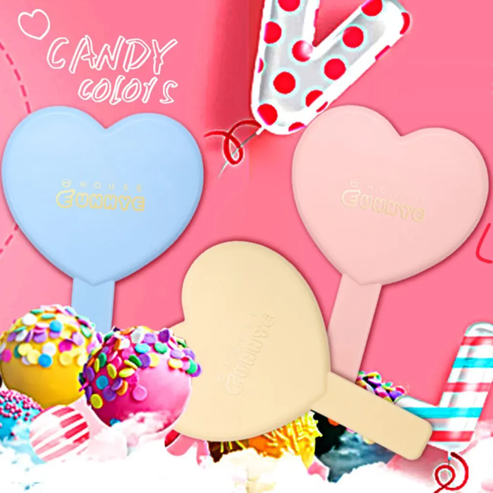 Romantic Cute Girl Heart Shaped Candy Color Makeup Mirror 3 Colors Portable Hand Grip | Красота и здоровье