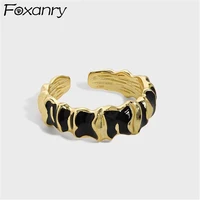 foxanry 925 stamp rings for women couples accessories fashion vintage creative irregular black texture party jewelry