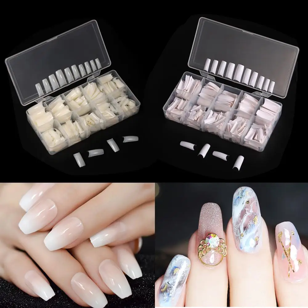 HNM белый натуральный прозрачный Французский накладной дизайн ногтей Типсы для УФ