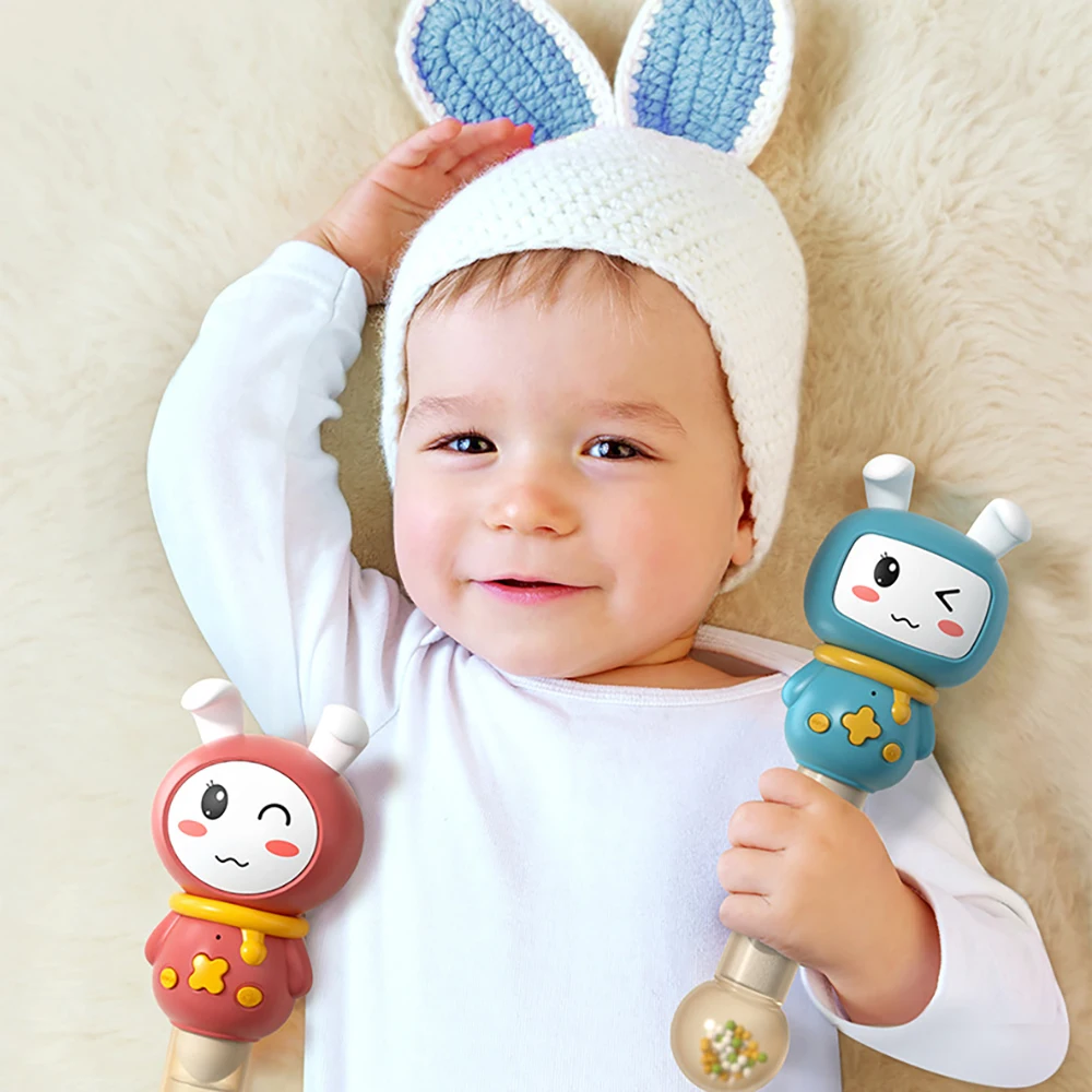 

Light Baby Rattles Mobiles Change With The Rhythm LED Glowing Hand Rattle Music Sand Hammer Soft Teether Development Baby Toy