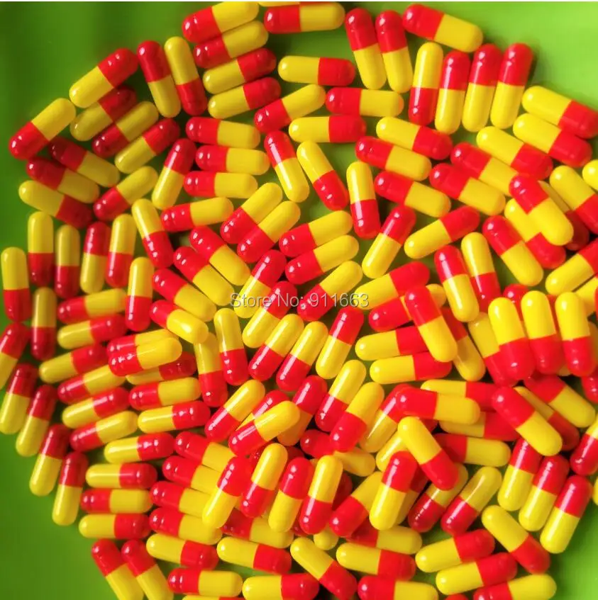 4 #2000 шт! Красно желтые цветные капсулы/пустые желатиновые капсулы размеры